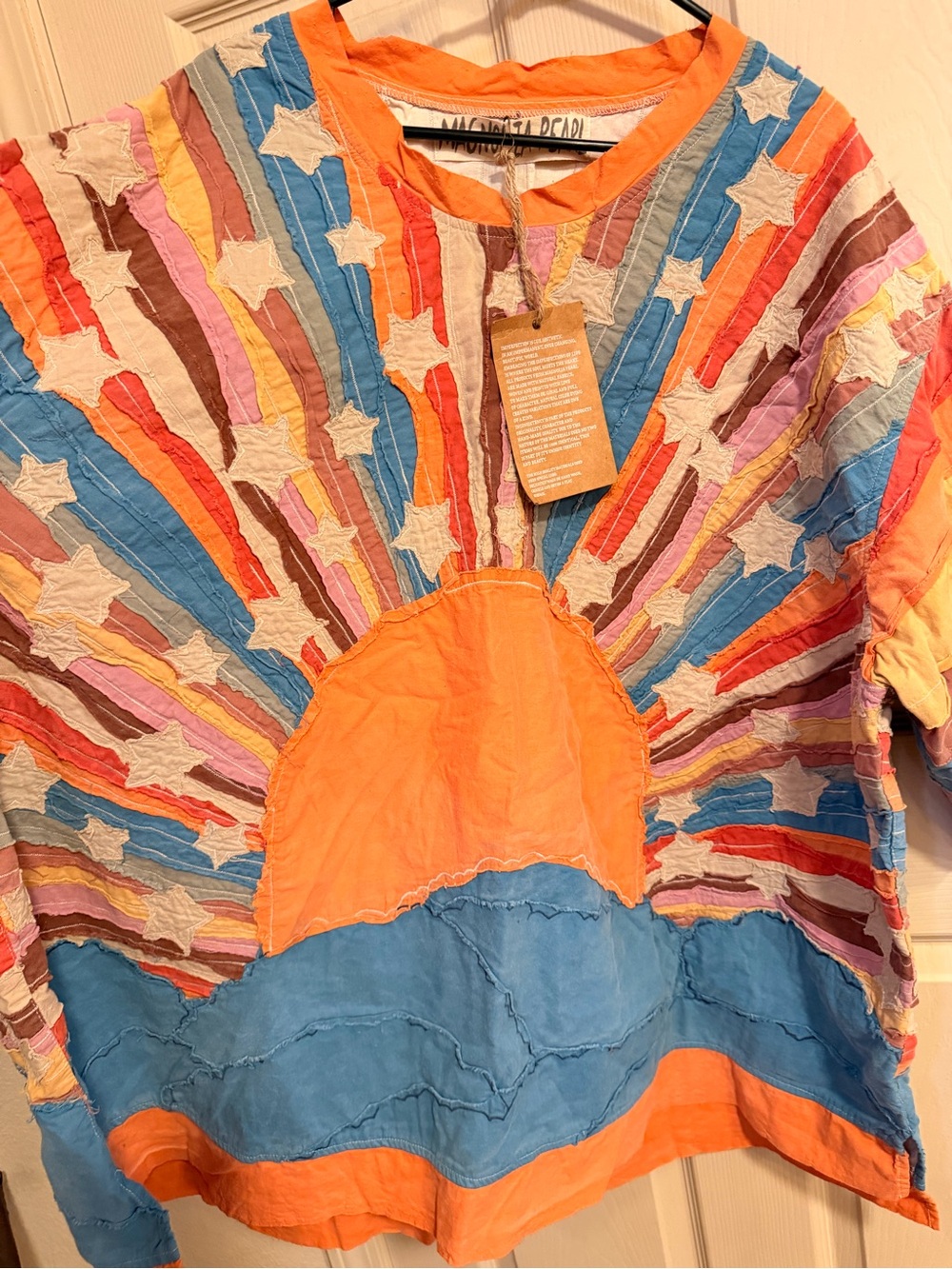 NWT Magnolia Pearl Francis Appliqué Top Patchwork Sunburst Tunic Orange Blue - Picture 2 of 13